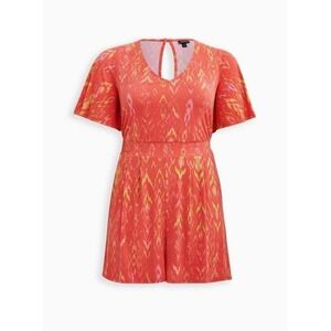 TORRID Womens Plus‎ 5 Coral Yellow Ikat Studio Knit Elastic Waist Romper Pockets